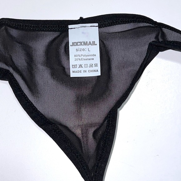 Jockmail Mesh Fishnet Sheer Thong Black Size L (30-32) JM220 NWT - Picture 9 of 12